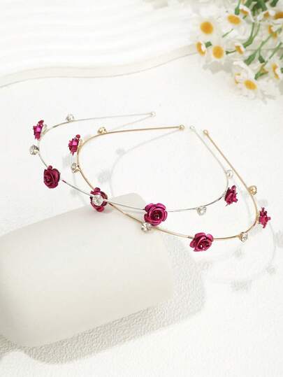 1Pc 3D Rose Crystal Headband, Light Luxury Romantic-Style Hair Accessory, Versatile For Daily/Dating/Party Hairstyles