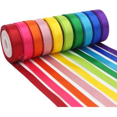 5/10 rollos de cinta de colores del arcoíris, de 1 cm de ancho y 142 cm de largo, con una mezcla de colores brillantes, oscuros y hermosos. Conjunto de cintas de tela para embalaje de regalos, decoración de bodas, fiestas de cumpleaños, hacer lazos, manualidades florales y costura