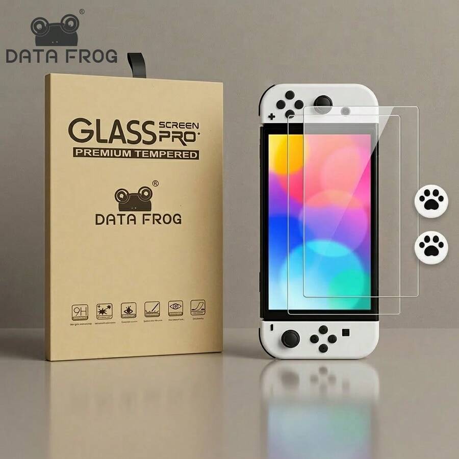 DATA FROG 2片装钢化屏幕保护膜，兼容Switch OLED屏幕，透明玻璃保护膜，适用于Switch - 查看 1