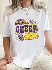 blusas para mujer tops, Camiseta de animadora deútbol americano para el día del partido, color morado y dorado, con el lema "Morado And Gold Cheer Mom Team Game Day Football". - Blanco - Ver 6