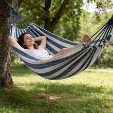 1 chiếc võng sọc cầu vồng chịu lực cao 450LBS, thiết kế tiện dụng, dễ mang theo, khả năng chịu tải cao, thích hợp cho vườn, sân sau, bãi cỏ, bãi biển, cắm trại và du lịch, vật dụng cần thiết cho kỳ nghỉ, đồ dùng cắm trại, bao gồm túi đựng. - A - Xem 6