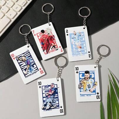 FIFA FIFA Football Star Playing Card Shape Acrylic Keychain Pendant, Featuring C Ronaldo (Portugal National Team), Kaka, Neymar (National Team) Themed Patterns, Bright Color And Fade-Resistant With High-Definition Printing Technology, Made Of Premium Transparent Acrylic With Sturdy Metal Split Ring, Lightweight And Three-Dimensional Texture
