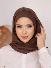 1 pieza Pasamontaña de unicolor para mujer de gasa transparente, banda elástica para el cuello, turbante, transpirable, cómodo, elástico, banda ancha, absorbente del sudor, antideslizante, multifuncional, diadema deportiva, estilo minimalista, bufanda, capucha y pañuelo a juego de gasa, todo en uno, fácil de estilizar para salidas - Café integral - Ver 2