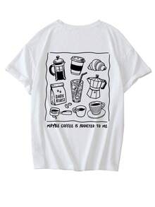 Sommer Neue Lässige Schlabber-Lebensmittel & Getränke Frühstück Muster Rundhals Kurzarm T-Shirt, Modischer vielseitiger Alltags-Damenshirt Weiß - Weiss - Übersicht 3