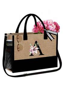 1 Conjunto Bolsa de Praia Feminina, Bolsa de Lona e Chapéu Acessórios de Praia, Letra A-Z, Adequado para Casamento, Aniversário, Férias, Ótimo Presente para Senhoras, Mães, Professoras, Amigas, Madrinhas, Estudantes, Bolsa Grande para Viagem, Fim de Semana, Presente de Aniversário Personalizado para Ela, Acompanha Lenço - Multicolorido - Visão 21