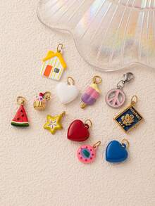 1pc Summer Dopamine Color Pendant Accessory, Cute Cartoon Style, Enamel Resin Craft, 18K Gold PVD Plating, 316 Stainless Steel Material. Waterproof And Fade-Resistant, Suitable For Women And Couples, Bracelet Pendant Accessory, Jewelry Pendant, Necklace Pendant Accessory, Summer Jewelry Design, Phone Lanyard Pendant Accessory, Keychain Pendant Accessory. - Multicolor - View 2