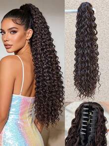 Extensiones de cola de caballo, extensiones de cola de caballo de 26 pulgadas en degradado burdeos para mujeres, cola de caballo rizada y esponjosa con clip para la barbilla, extensiones de cabello sintético suave - Multicolor - Ver 13