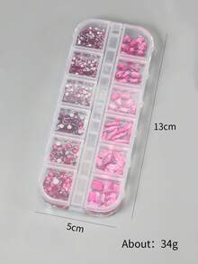 12pcs 3D Nail Art Rhinestones, Mixed Shapes & Sizes, DIY Nail Jewelry Decorations, Suitable For Women & Girls - Hot Pink - View 5