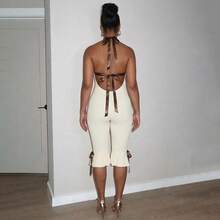 2026 Spring/Summer New Halter Neck Camisole Fashion Solid Color Sexy Slim Fit Bodycon Jumpsuit For Women - Màu be - Xem 5