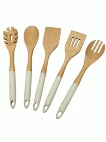 1/5pcs High-End Quality Wooden Cooking Tools, Non-Stick Wooden Spoons And Spatulas, Wooden Ladles, Strainers And Cooking Spoons, Spatulas, Suitable For Serving Soup, Steak, Honey, Tea, Milk, Desserts, Cereal, Kitchen, Restaurant And Other High-Temperature Cooking, Non-Stick Pans, Heat-Resistant, Easy To Clean, Durable, Essential Kitchen Items. - Multicolor - View 13