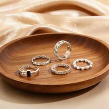 1 pieza Anillo de estilo bohemio minimalista y lujoso con diseño geométrico de cuentas, accesorio versátil y de diseño único para hombres y mujeres - Plateado - Ver 2