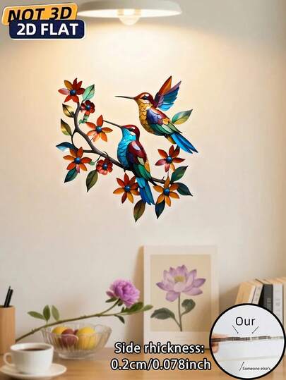 2D Flat, Yofire Decor 2D Flat Acrylic Owl Wall Art - 1pc, Colorful Bird And Floral Design, Suitable For Bathroom, Living Room, Patio And Garden - No Power Needed, Modern Outdoor Decor, Material, Delicate Craftsmanship, 2D Flat