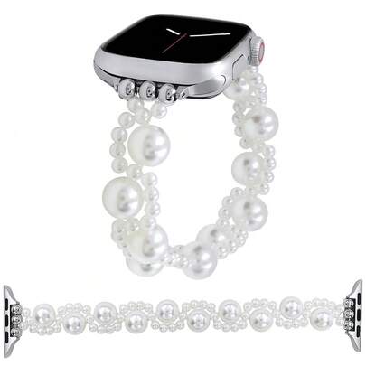 1 pieza Brazalete elástico con diseño de perlas de moda creativa para mujer compatible con Apple Watch de 38mm, 40mm, 41mm, 42mm, 44mm, 45mm, 49mm, apto para Ultra, Ultra 2, SE, Series 9, 8, 7, 6, 5, 4, 3, 2, 1