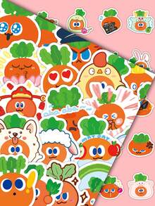 50pcs Cute Cartoon Soft Cute Radish Expression Stickers, Funny Decorative Stationery, Water Bottle, Notebook Stickers - Multicolor - View 3