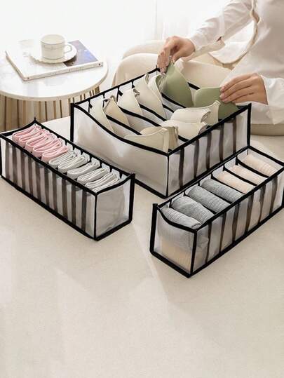 1/3pcs Underwear Storage Box, Sock Organizer, Drawer Divider Compartment For Bras, Panties, Various Colors Available (Black, Grey, White, Beige), 6/7/11 Grids To Meet Different Storage Needs