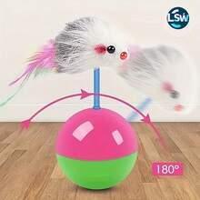 1pc Cat Toy With Rotating Mouse Hanging Toy, Stable Base And Rocking Rod | Suitable For Kitten Exercise And Play, Artificial Feather, No Battery Required - Multicolor - View 4