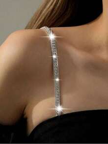 1pc Of New Adjustable Anti-Slip Off-Shoulder Bra Straps For Women Halter Neck Bra Straps Rhinestone Bra Straps Invisible Anti-Slip Wide Shoulder Straps - Silver - View 4