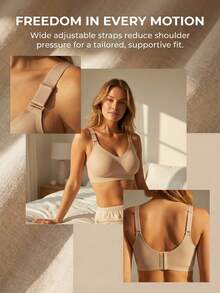 1pc Plus Size Women Khaki Wireless Full Coverage Bra, Comfortable Breathable Sports & Yoga Bra - Khaki - View 4