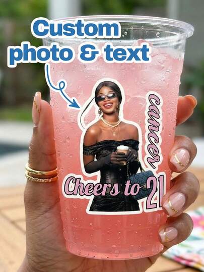Custom Photo Water Bottle Stickers, Photo Text Stickers Aesthetic Style, Personalized Label Stickers For Cup Laptop Phone Party Decor, Customized Picture Unique Portrait Design, Customizable Birthday Celebration Gift For Friends Family Anniversary Holiday
