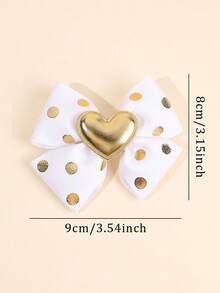 1 pieza Clip de pelo con lazo y corazón a lunares, accesorio de pelo lindo y versátil para niñas - Multicolor - Ver 5