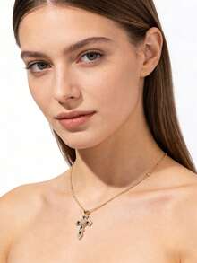 1件铜质微镶锆石奢华大方十字架项链，女士款，心形十字架吊坠项链，精致金十字架项链，直立十字架首饰，初领圣餐项链 - 彩色 - 查看 2