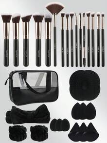 30件套化妆刷组合套装包含化妆海绵、散粉、眼影刷、眉刷、粉底刷、腮红刷、遮瑕刷、高光刷，采用超柔软优质合成毛，适合日常面部化妆，另附化妆刷清洁工具和多功能拉链防水化妆包。 - 彩色 - 查看 1