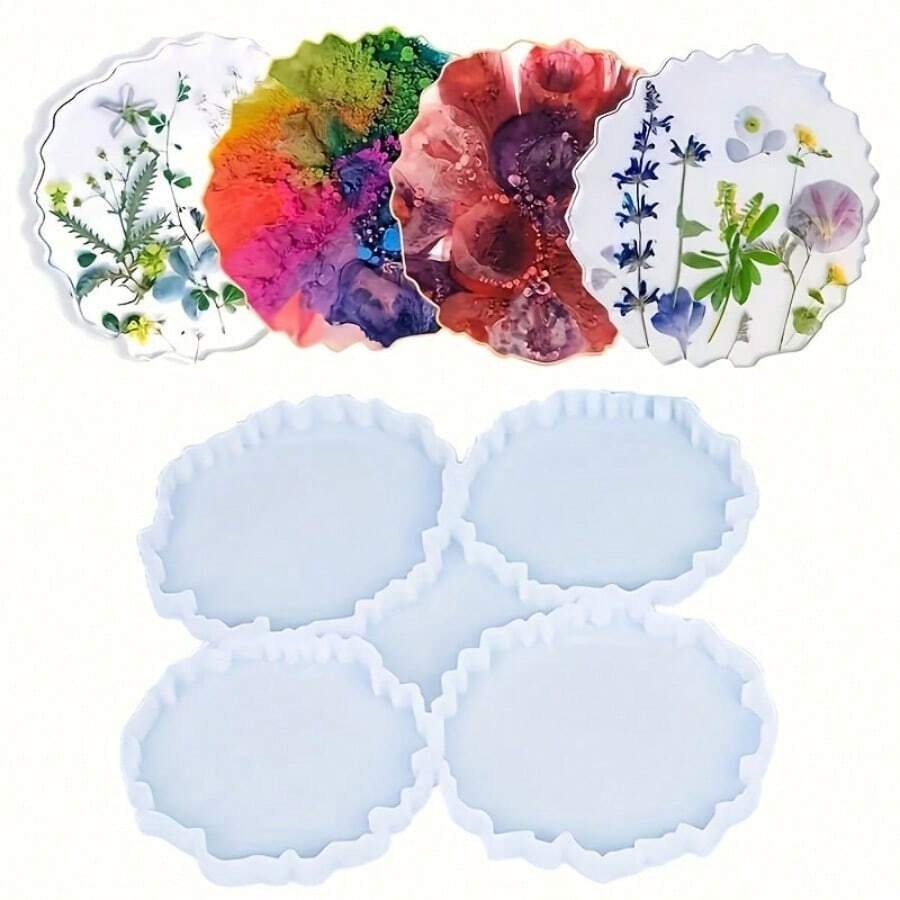 SILIKE LUFEI 1 buah Cetakan Silikon Tatakan Gelas Resin Epoksi 4-in-1, Cetakan Resin Tatakan Gelas Bentuk Agate Geode, Aksesoris Pembuatan Tatakan Gelas untuk Dekorasi Kantor dan Rumah - cetakan silikon - View 1