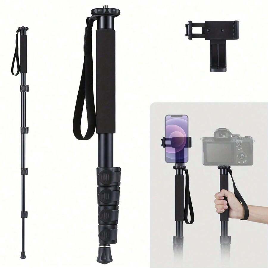 Chân máy đơn 61 inch này được làm từ hợp kim nhôm. Nó có 5 đoạn điều chỉnh độ cao, nhẹ và dễ mang theo. Đây là phụ kiện máy ảnh phù hợp với máy ảnh không gương lật và máy ảnh DSLR, và rất dễ mang theo. Nó cũng thích hợp cho các hoạt động như leo núi. - Xem 1