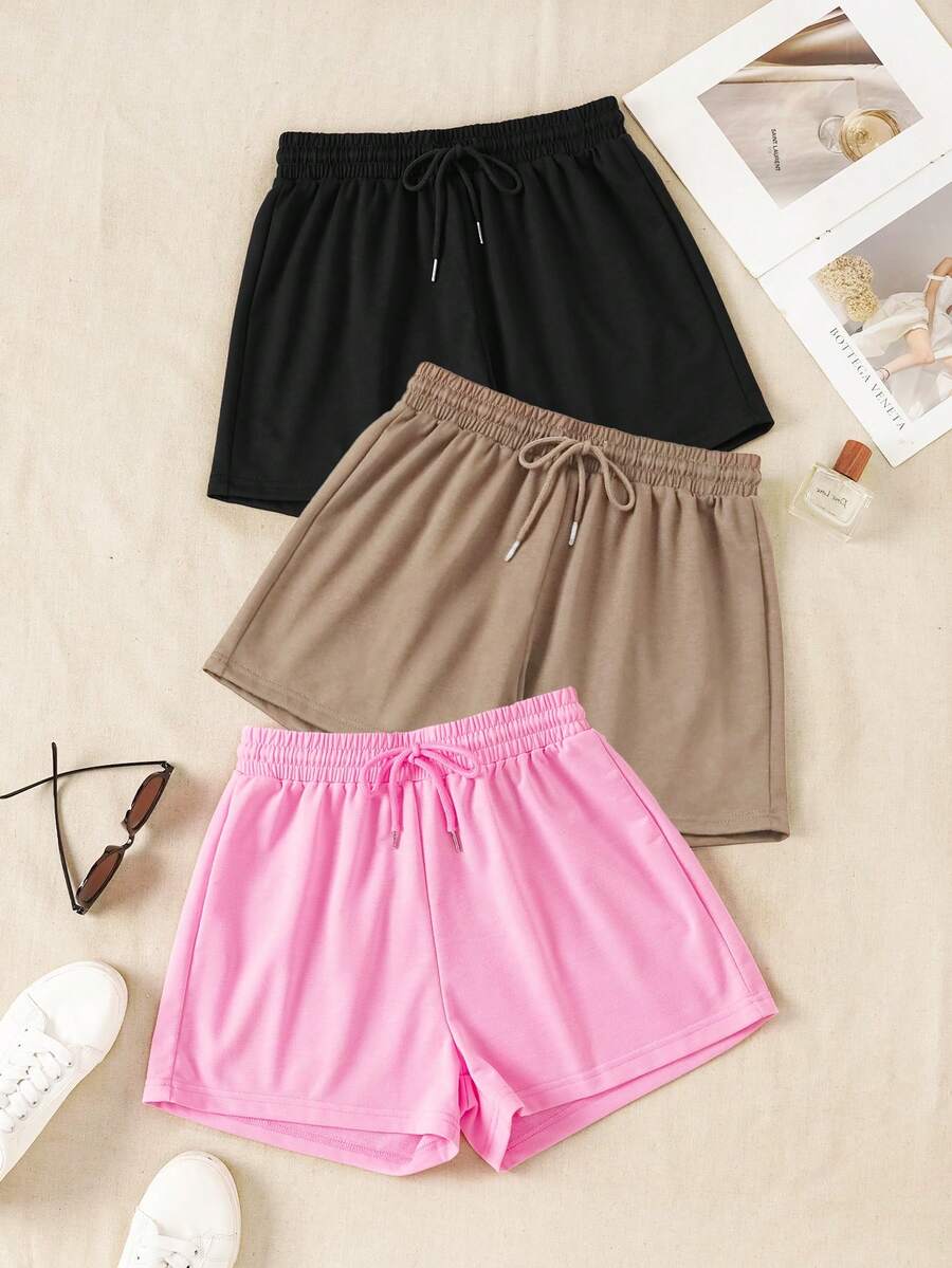 3pcs Set Pocketless Sports Shorts, Slightly Elastic, Suitable For Summer Wear, Suitable For Outdoor, Sports, Travel, City Walking And Other Occasions, Comfortable And Easy To Match, Outdoor Sports Shorts, Women's 3pcs Set Shorts, Women's Sports Shorts, Sports Casual Shorts, Summer Shorts, 3pcs Set Shorts - Multicolor - View 1