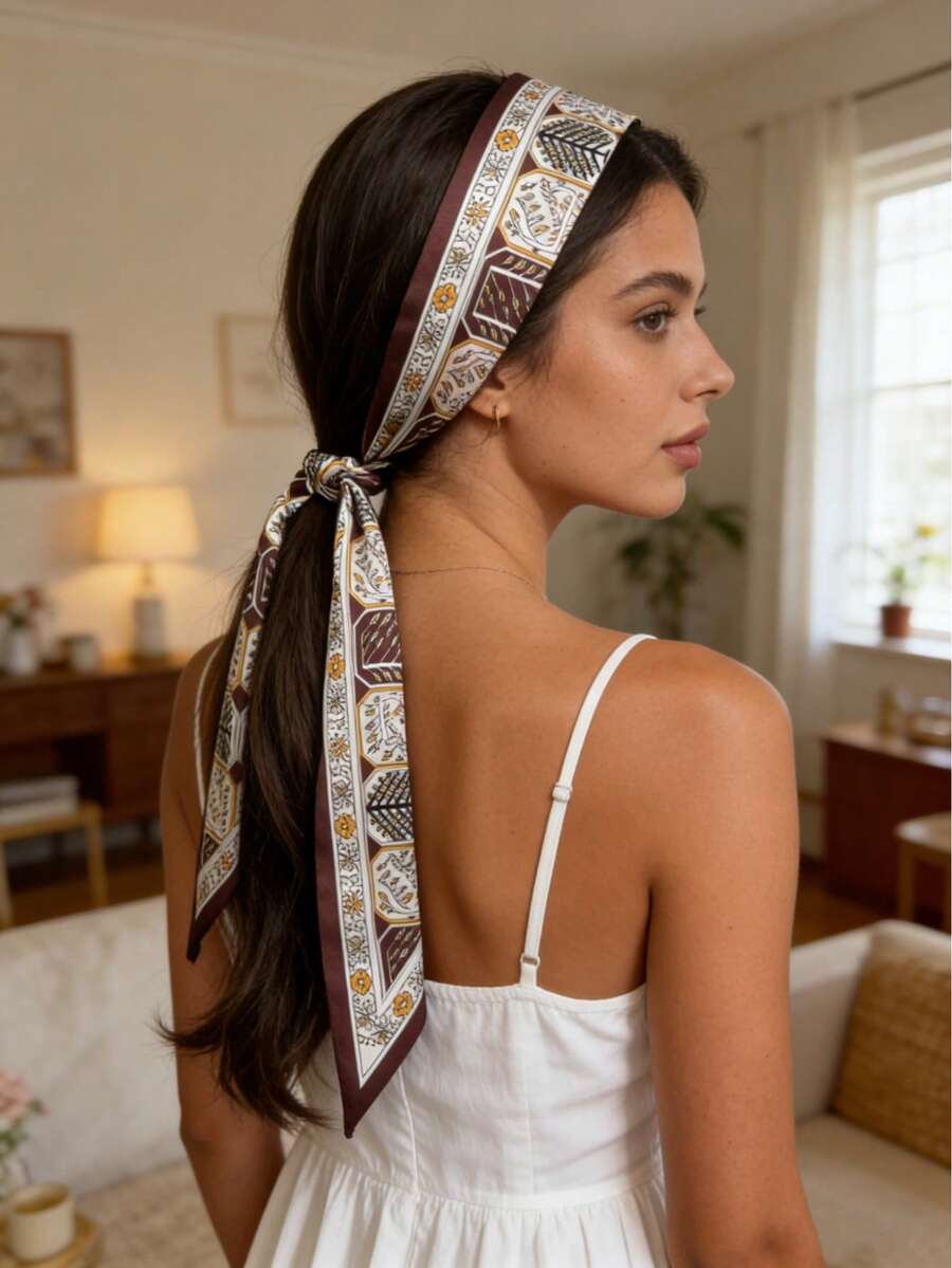 1pc Silk Feeling Head Scarf Women's Fashion Square Neck Satin Scarfs For Bag Hair Scarves Gift - Multicolor - View 1