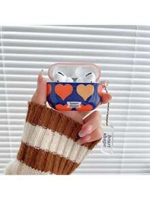 Heart-Shaped Bluetooth Earphone Case, Orange Earphone Box With Keychain, Suitable For Apple 1, 2, 3 Pro Protective Cover - Multicolor - View 7