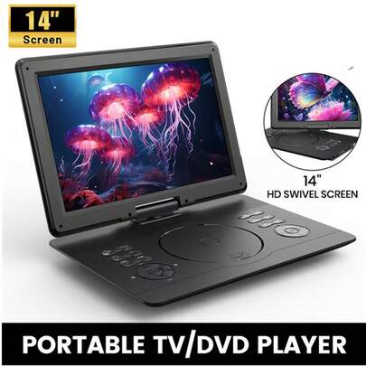 16.8" Portable DVD Player With 14" Large HD Swivel Screen, Rechargeable Battery, Support USB/SD And Multiple Disc Formats, High Volume Speaker, Car Charger, Remote Control