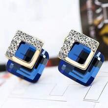 12pcs Alloy Square Earrings For Women, New Rhinestone Square Earrings, Retro Luxury Earrings, Assorted Styles - Gold - View 2