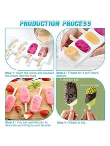 1pc 4/8 Cavity Silicone Ice Cream Mold, Popsicle Mold, Reusable, Easy Release, Suitable For Homemade Ice Pops, DIY Popsicle Mold - Multicolor - View 2