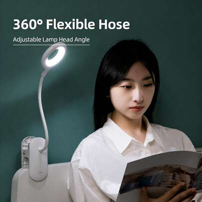 DELI LED Clip-On Desk Lamp, LED Eye-Friendly Desk Lamp, 360° Flexible Hoses, 2000mAh High-Capacity Lithium Battery, Four-Level Brightness Adjustment, Switchable White Light/Natural Light/Warm Light Modes, Small Night Light, Protects Eyes. Ideal For Reading And Studying At Home Or In The Office.