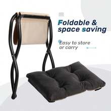 HollyHOME - Taburete plegable de 15 pulgadas de alto otomano tapizado pequeño y plegable taburete acolchado para silla perezosa marco de metal reposapiés portátil otomano para sala de estar - Gris gris ahumado - Ver 7