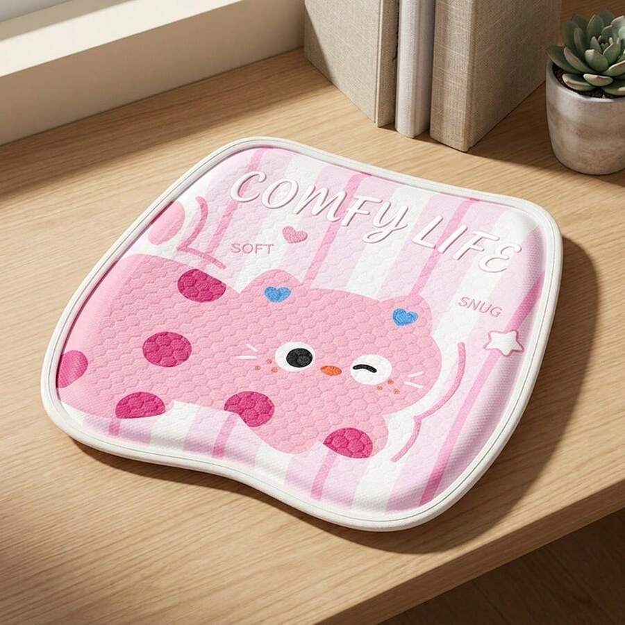 Summer Cooling Gel Seat Cushion Cute Cartoon Print Honeycomb Breathable Seat Pad Soft Elastic Office Chair Pad For Long Sitting Home Car Use Comfortable Cool Seat Cushion - 粉紅貓 - 查看 1