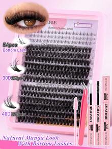 D型卷翘蓬松假睫毛簇，下睫毛长度9-18mm，浓密型睫毛嫁接套装，DIY自然卷翘假睫毛，含睫毛胶、镊子和睫毛刷 - 粉色 - 查看 13