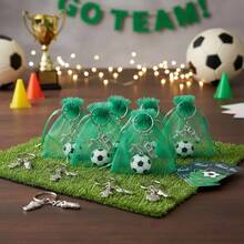 12PCS Soccer Keychain Set 3 In 1 Multi Charm Alloy Metal Sport Style Football Pattern Green Organza Bag Round Ball Jersey Shoe With Thank You Card Keyring Party Favor Birthday Team Event Match Day Gift - Metal Soccer Card Keychain - View 5