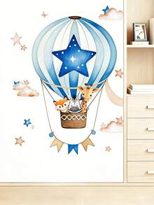卡通气球动物星星云朵墙贴，适用于儿童房、婴儿房，创意自粘防水可移除贴纸 - 彩色 - 查看 3