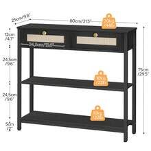 Console Table, **-Inch Console Table With Faux Rattan Decoration, Narrow Long Sofa Table, Hallway Foyer Table, Entryway Table, Storage Table With 2 Drawers And 3 Open Shelves, For Entryway, Living Room, Corridor, Black - 黑色 - 查看 9