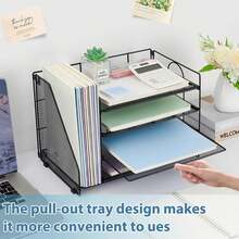Desk Organizer, Multi-layer Letter Sheet, Stackable File Holder, Storage Bins with Handle, Office Supplies for A4 Document Sheet, Paper, Book, Magazine - Schwarz-4 Stufe - Übersicht 3