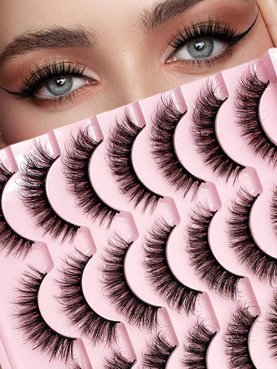 ENCHUW 14对假睫毛 浓密型 全条仿貂毛假睫毛 交叉式浓密蓬松假睫毛 - 黑色 - 查看 1