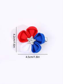 2pcs/Set 4th Of July Patriotic Style Girls Red White Blue Glitter Hair Clips, Independence Day Bow, Alligator Clips, Floral, Star Pattern Hair Accessories, Holiday Party Decorations For Teens - Multicolor - View 5