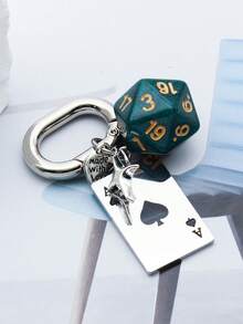 1pc Unisex Creative Cartoon Dice Keychain, Metal Playing Card Pendant, Fashionable Handbag Accessory, Y2K Style - Multicolor - View 4