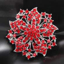 1pc Luxury Floral Rhinestone Brooch - Red - View 4