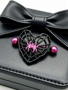 1 pieza Anillo de pezón de acero inoxidable con forma de corazón y telaraña, joyería de perforación única para atuendo de verano - Anillo umbilical - Ver 6