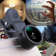 1pc Black 3-In-1 Wide Angle Fisheye Lens, Magnifier, 180° Fisheye, Wide Angle Macro Selfie Lens, Made Of Aluminum Alloy Body + Acrylic Lens, Good Light Transmittance, Polished Surface, Lightweight - 3-in-1 Camera - View 1