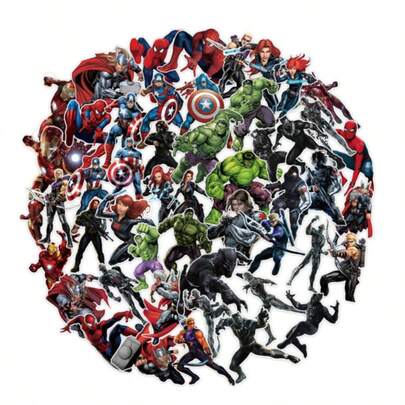 Marvel 50pcs Avengers Themed Stickers, Water Bottles, Mobile Phones, Laptops, Suitcases, Toys, DIY Stickers, Cartoon Stickers