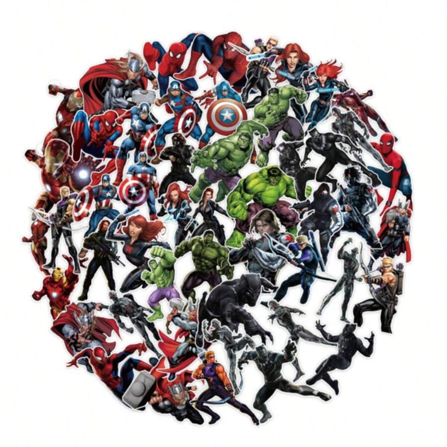 Marvel 50 miếng dán chủ đề Avengers, dùng để dán bình nước, điện thoại di động, máy tính xách tay, vali, đồ chơi, tự làm đồ trang trí, dán hình hoạt hình. - Nhiều màu - Xem 1